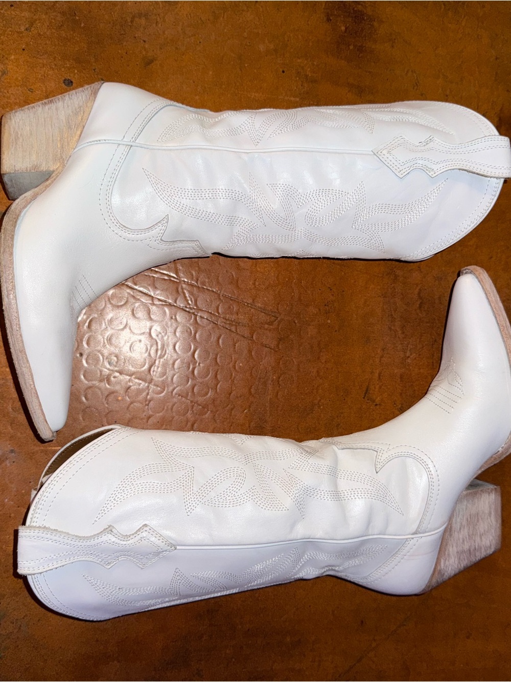Thursday Boot Company White Leather Western Heeled Boots